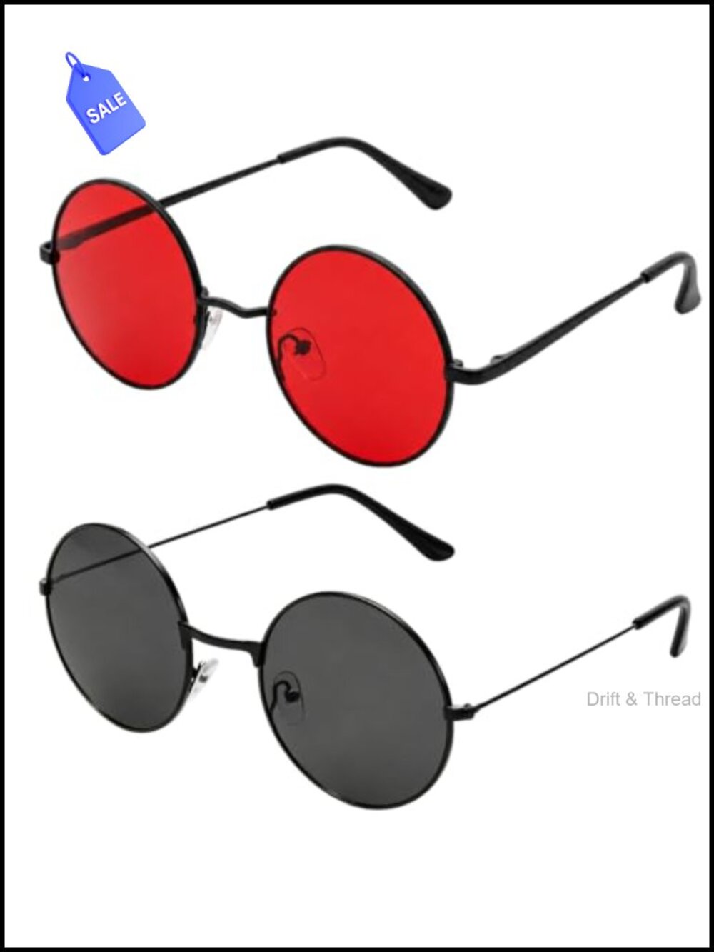 2Pcs Small Round Sunglasses Retro Hippie Circle Metal Alloy Frame UV Protection